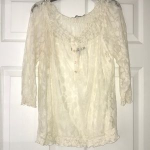 Lace Button down cream colored Blouse